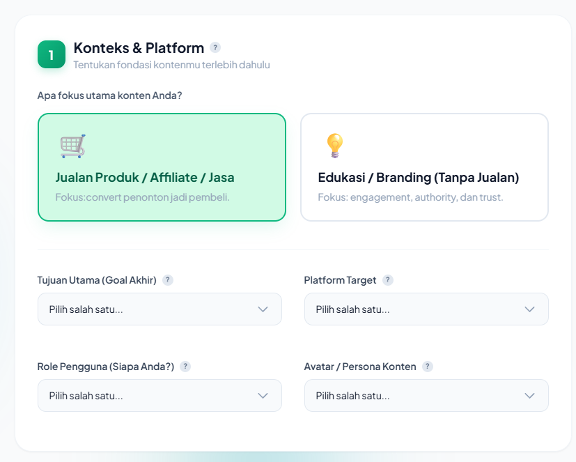 Step 1 — Pilih konteks dan platform